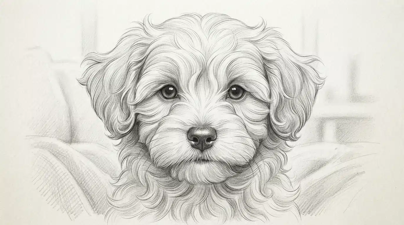 Pencil drawing of a Havanese puppy face