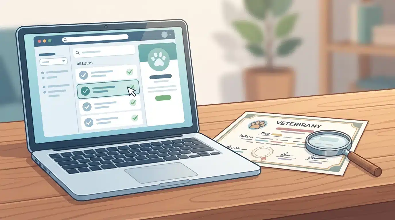 Laptop displaying OFA search beside a printed certificate