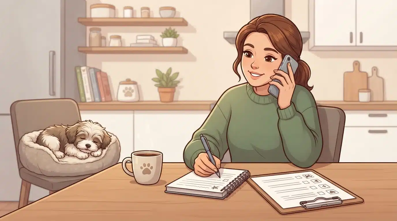 Woman taking notes at kitchen table