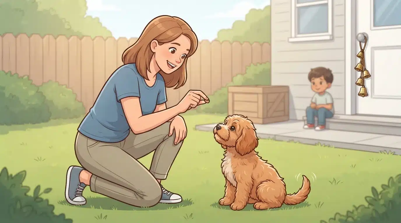 Parent rewarding puppy with treat outdoors