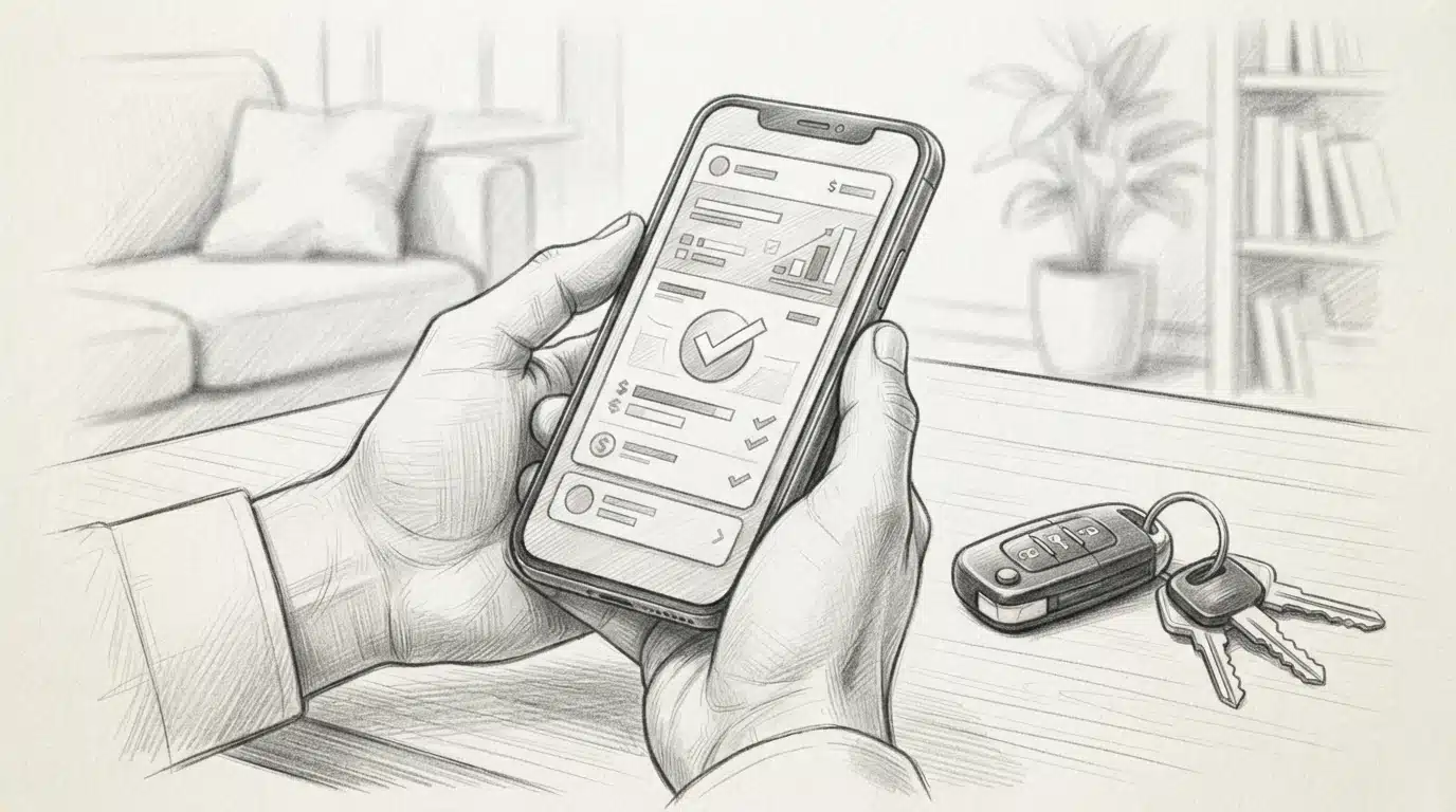 Hands holding phone with car keys