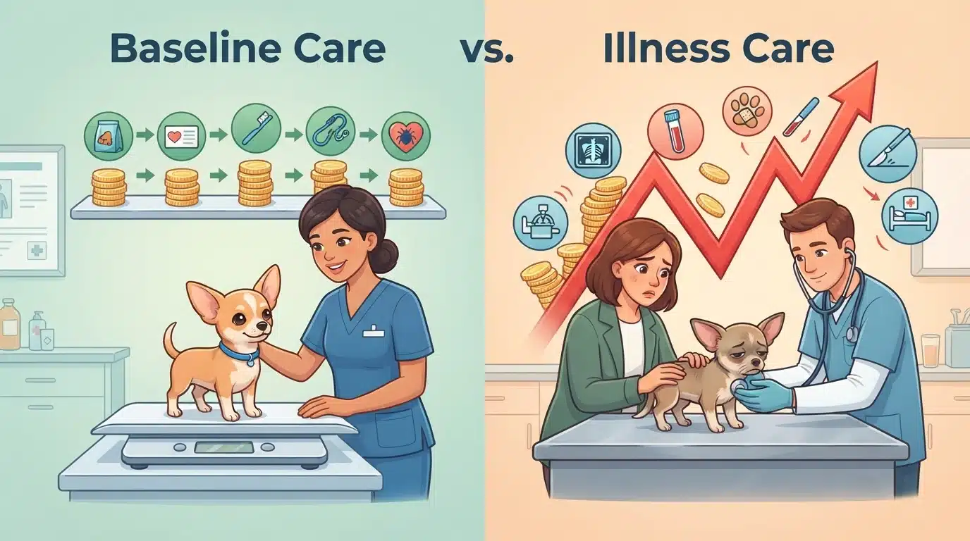 Split path showing steady expenses versus rising vet bills