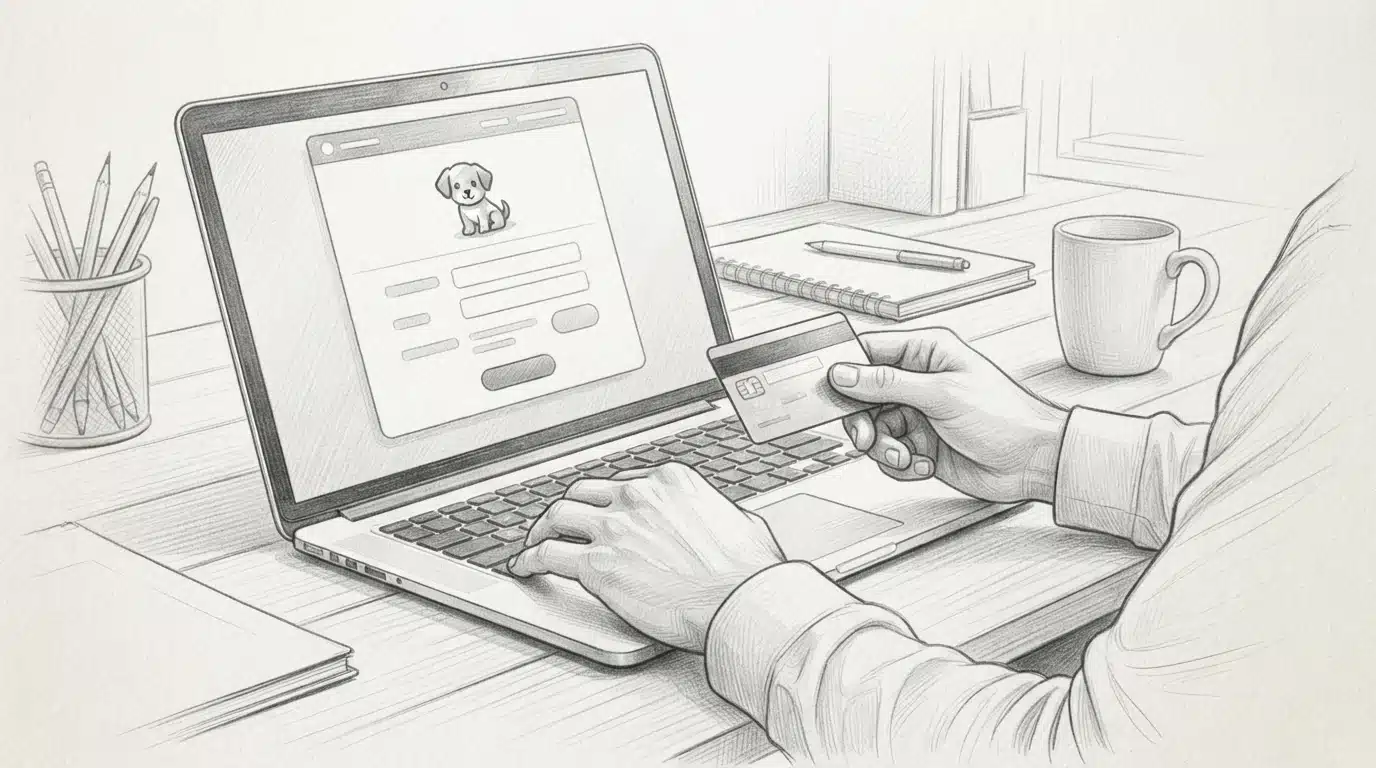 Hands holding credit card over laptop