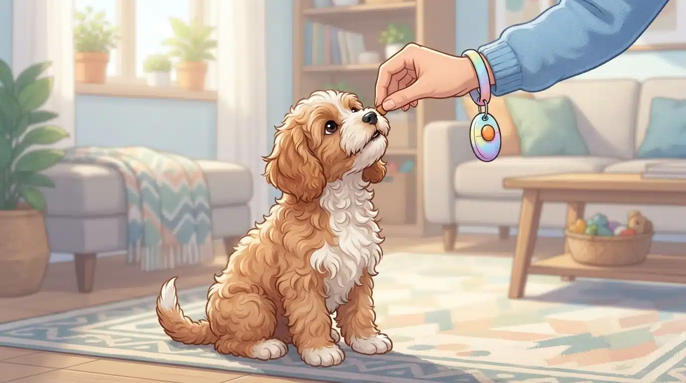 Cute puppy learning with a treat