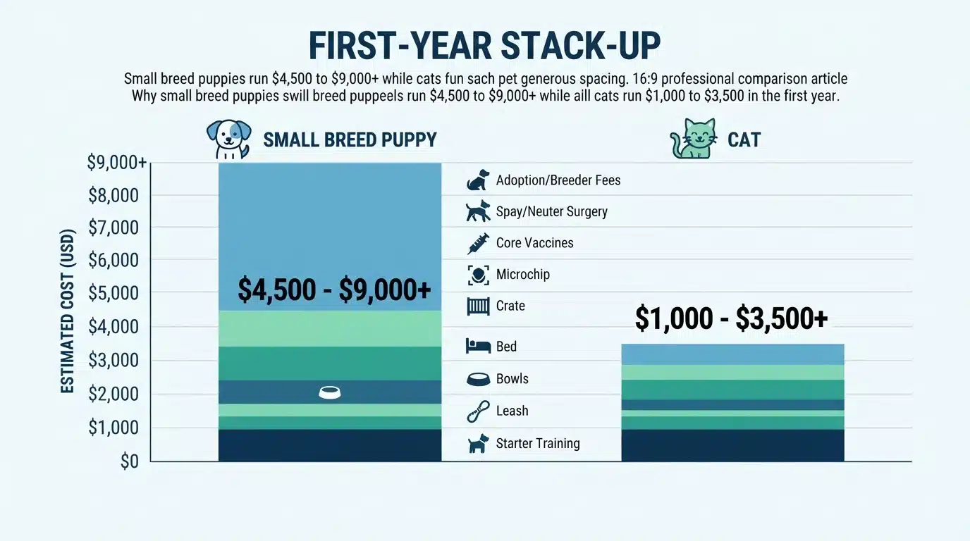 Side-by-side bar chart comparing first-year pet costs