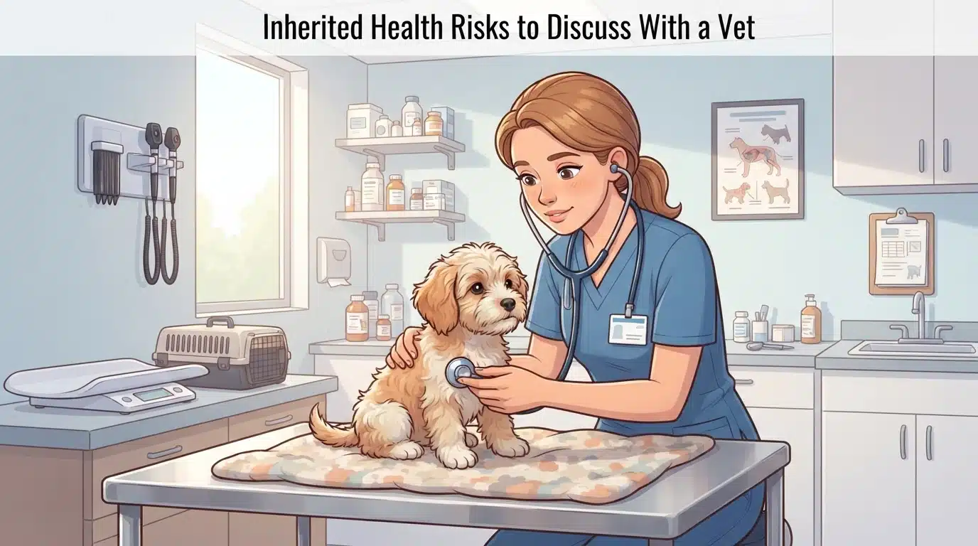 Vet checks puppy's heart with stethoscope