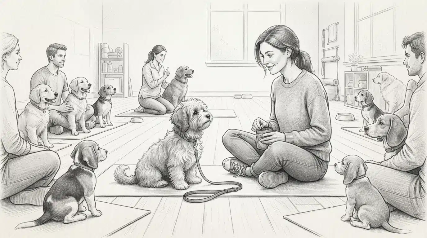 Havanese puppy in quiet class circle