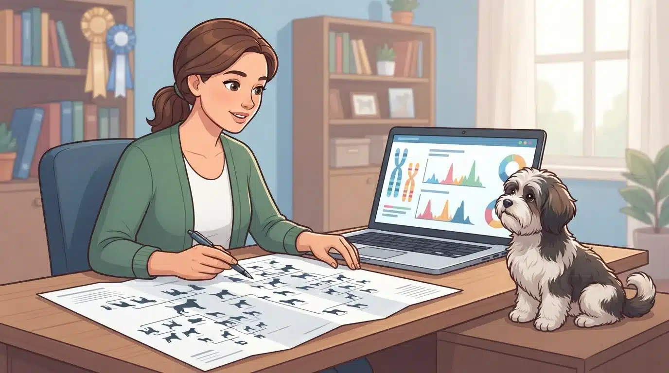 Breeder reviews pedigree records and DNA report