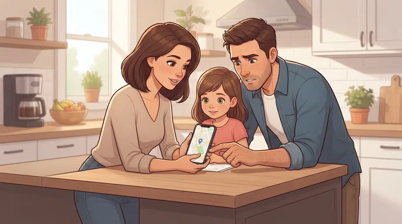 Family Checking Breeder Location on Phone