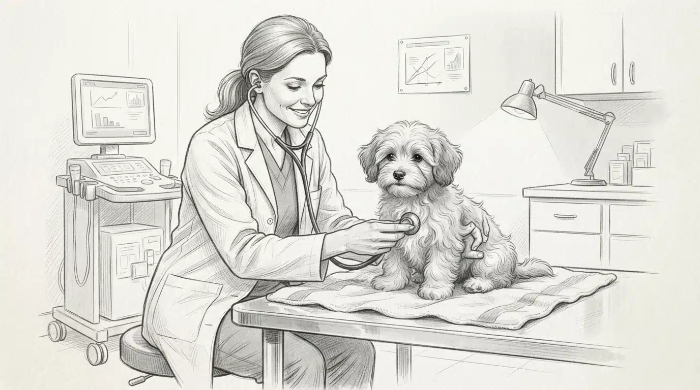 Veterinarian Examining a Fluffy Puppy