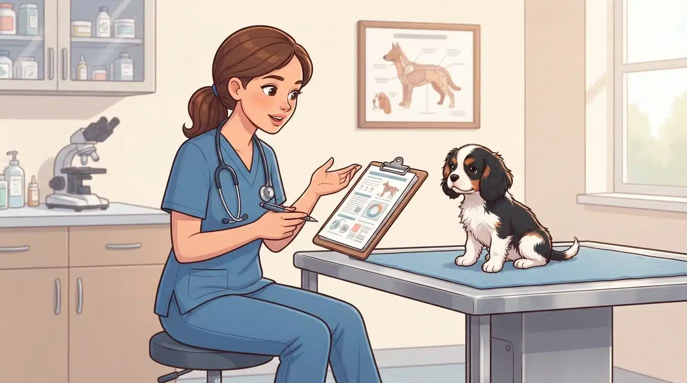 Veterinarian reviewing a puppy health records