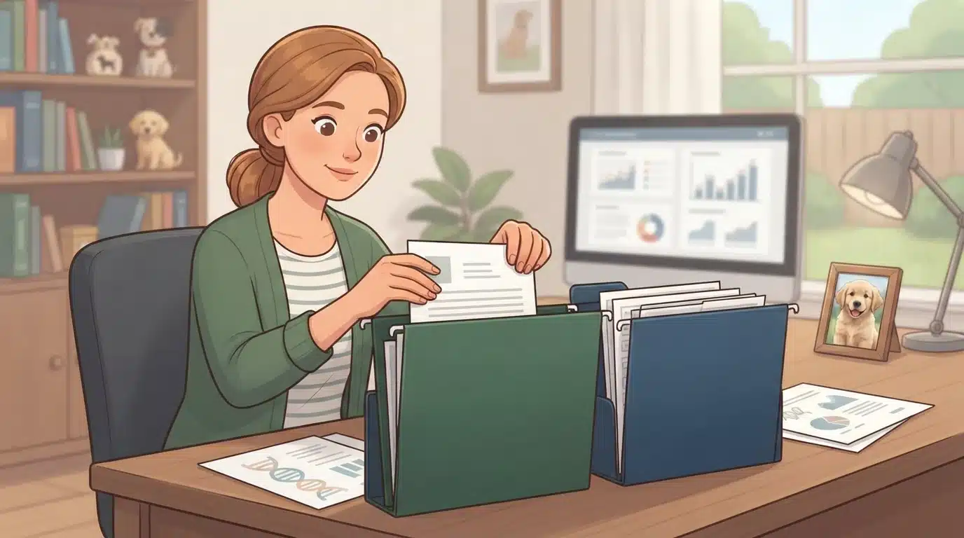 Breeder organizes health and DNA certificates into labeled folders