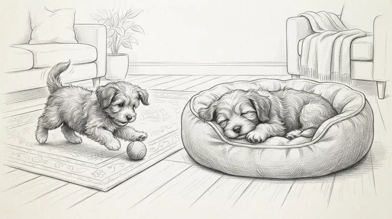 Havanese Puppy Plays, Then Rests