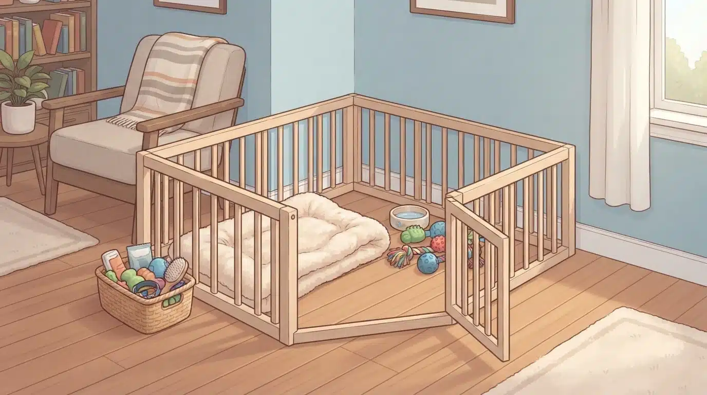 Cozy corner ready for a Havanese puppy