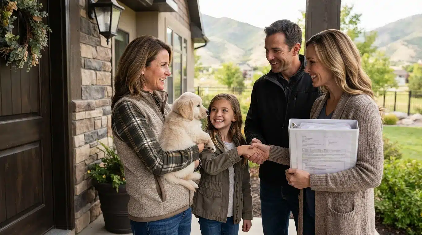 Family receives puppy and health papers