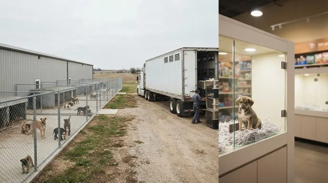 Puppies transported from a commercial kennel to a pet store