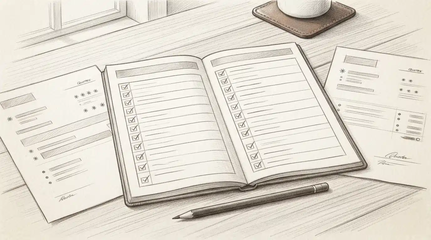 Puppy quote checklist on wooden table