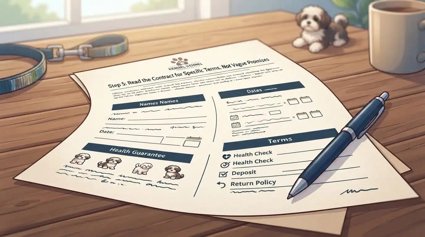 Printed puppy contract on wooden table