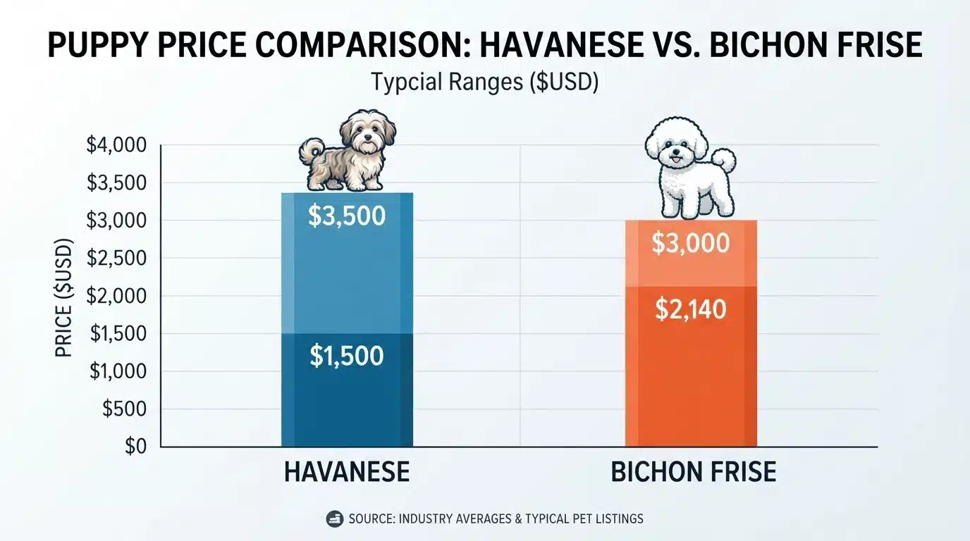 Side-by-side puppy price range comparison chart