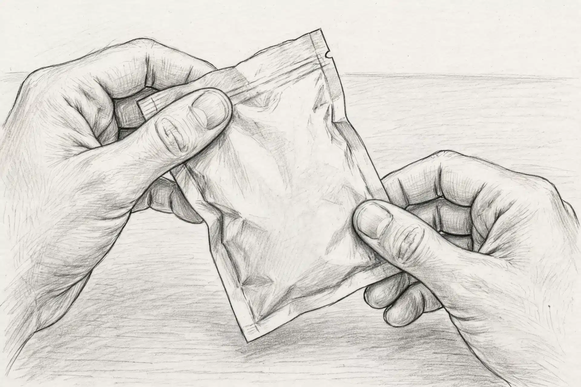 Hands inspect a puppy food bag’s adequacy statement