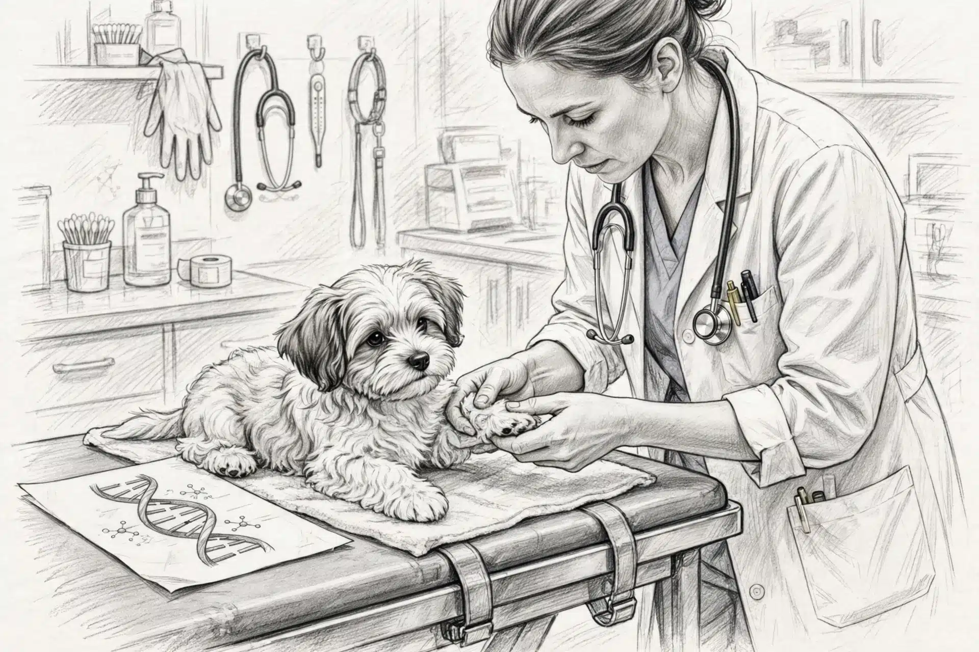 Veterinarian examining a Havanese puppy’s knees