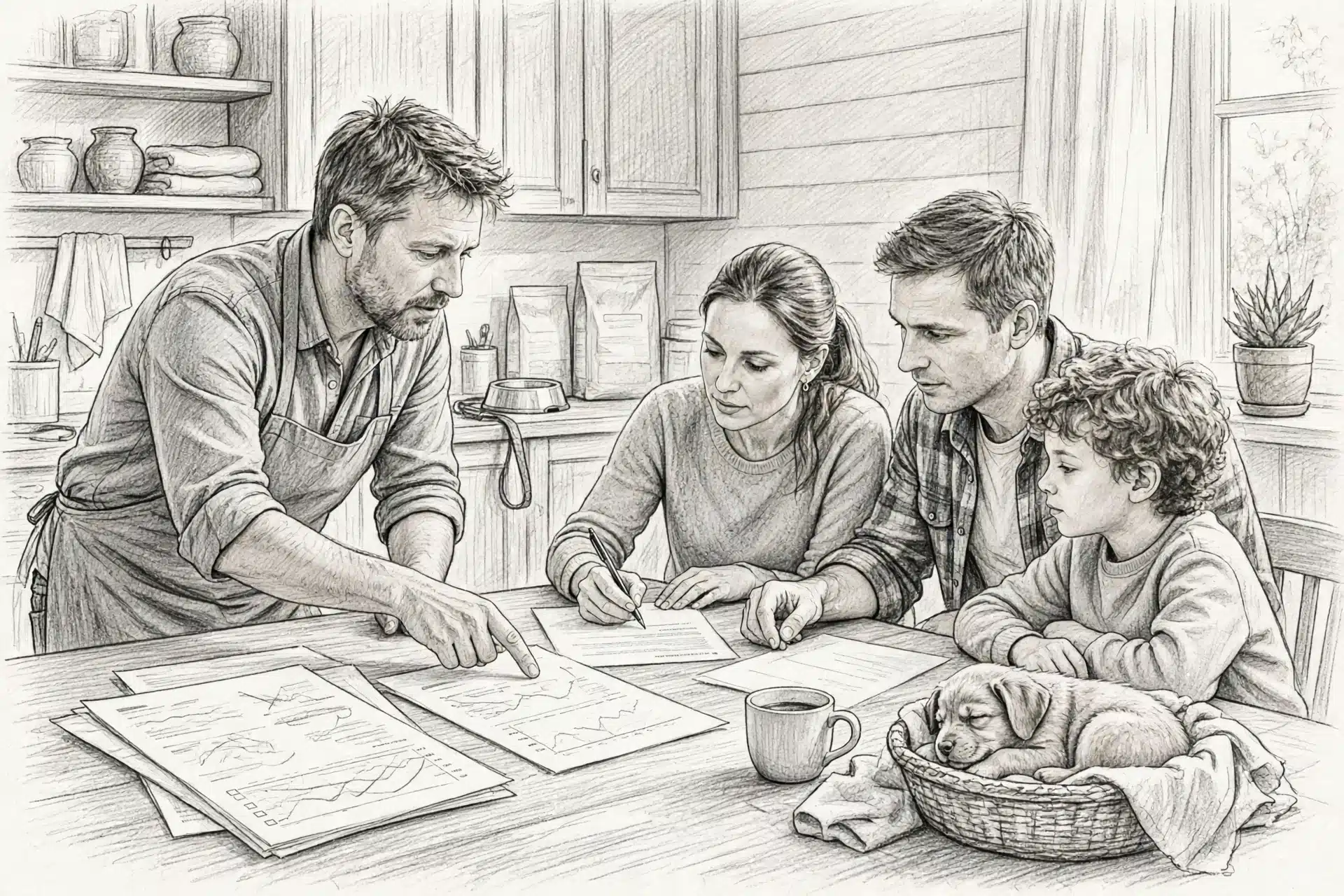 Family reviews puppy contract and health testing papers