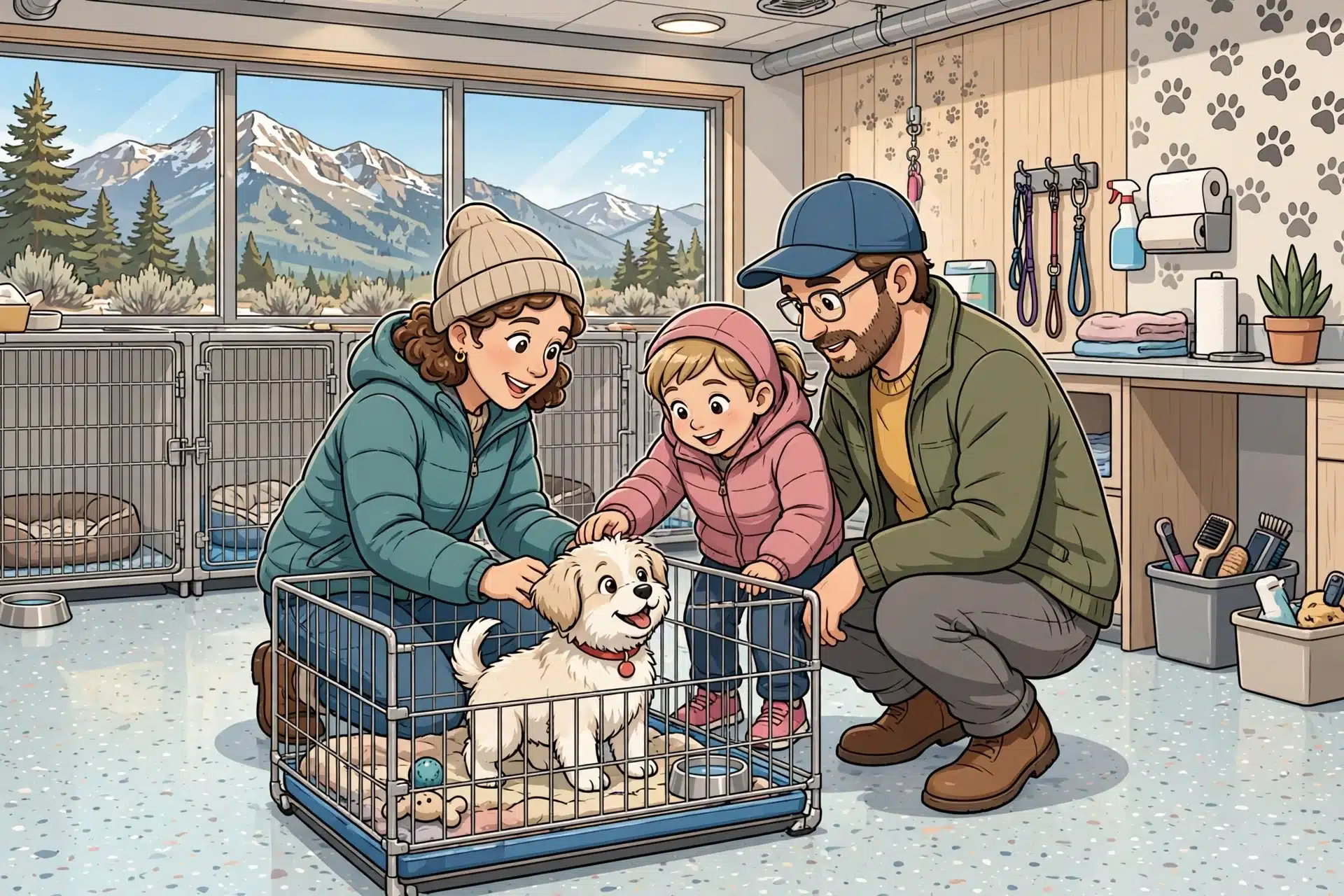 Family meets fluffy puppy in Utah shelter kennel