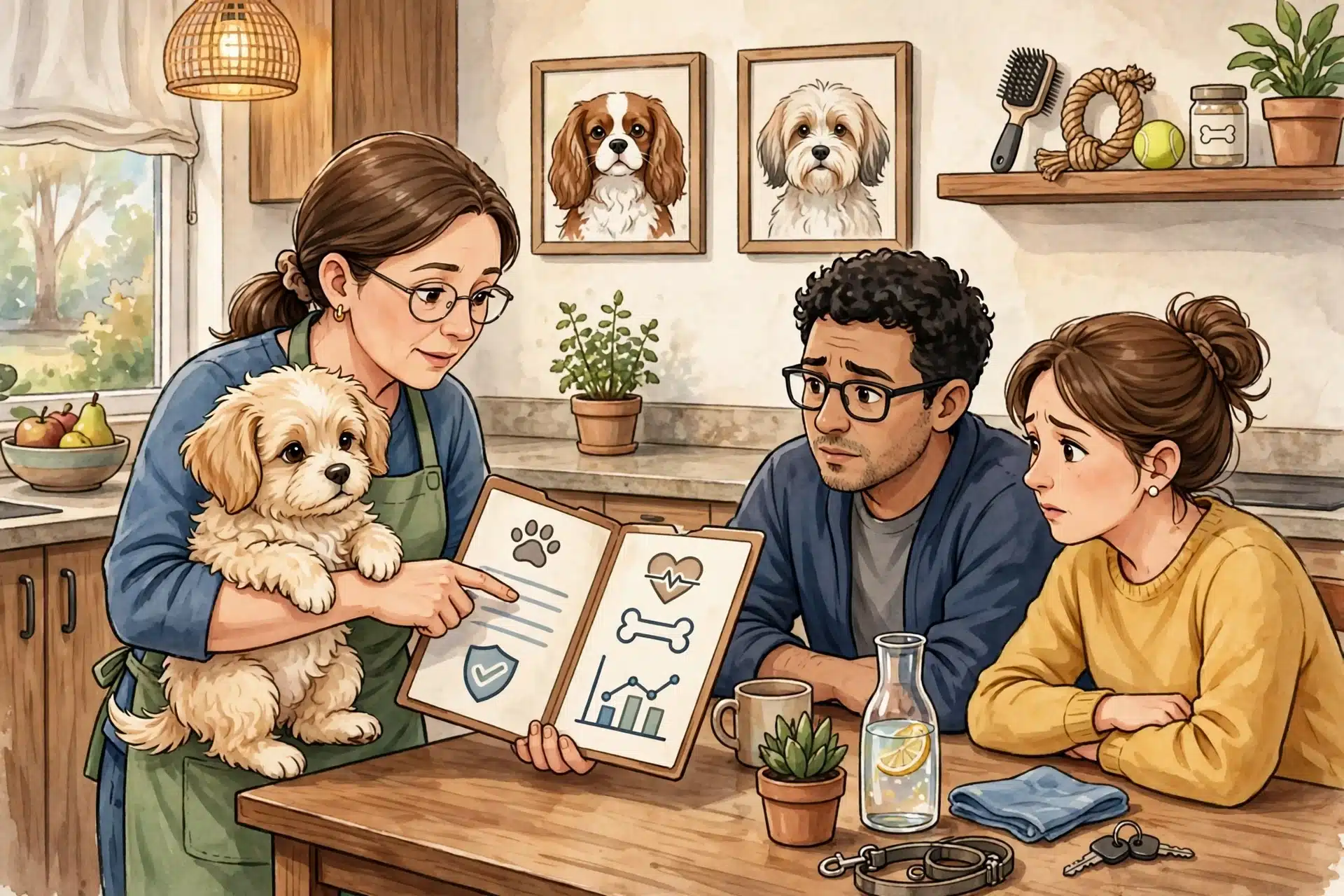 Breeder shows puppy and health records to family