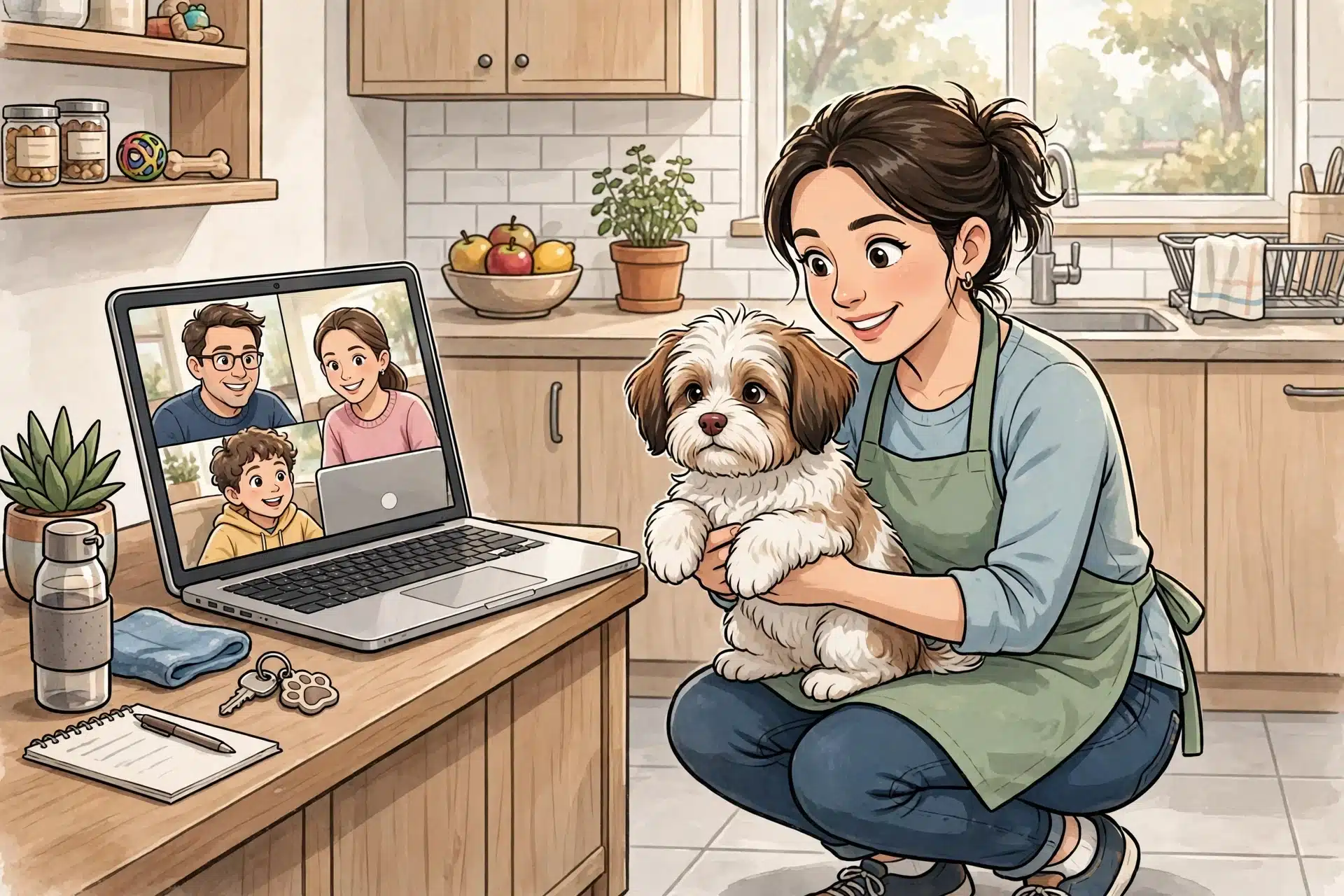Breeder shows Havanese puppy during family video call