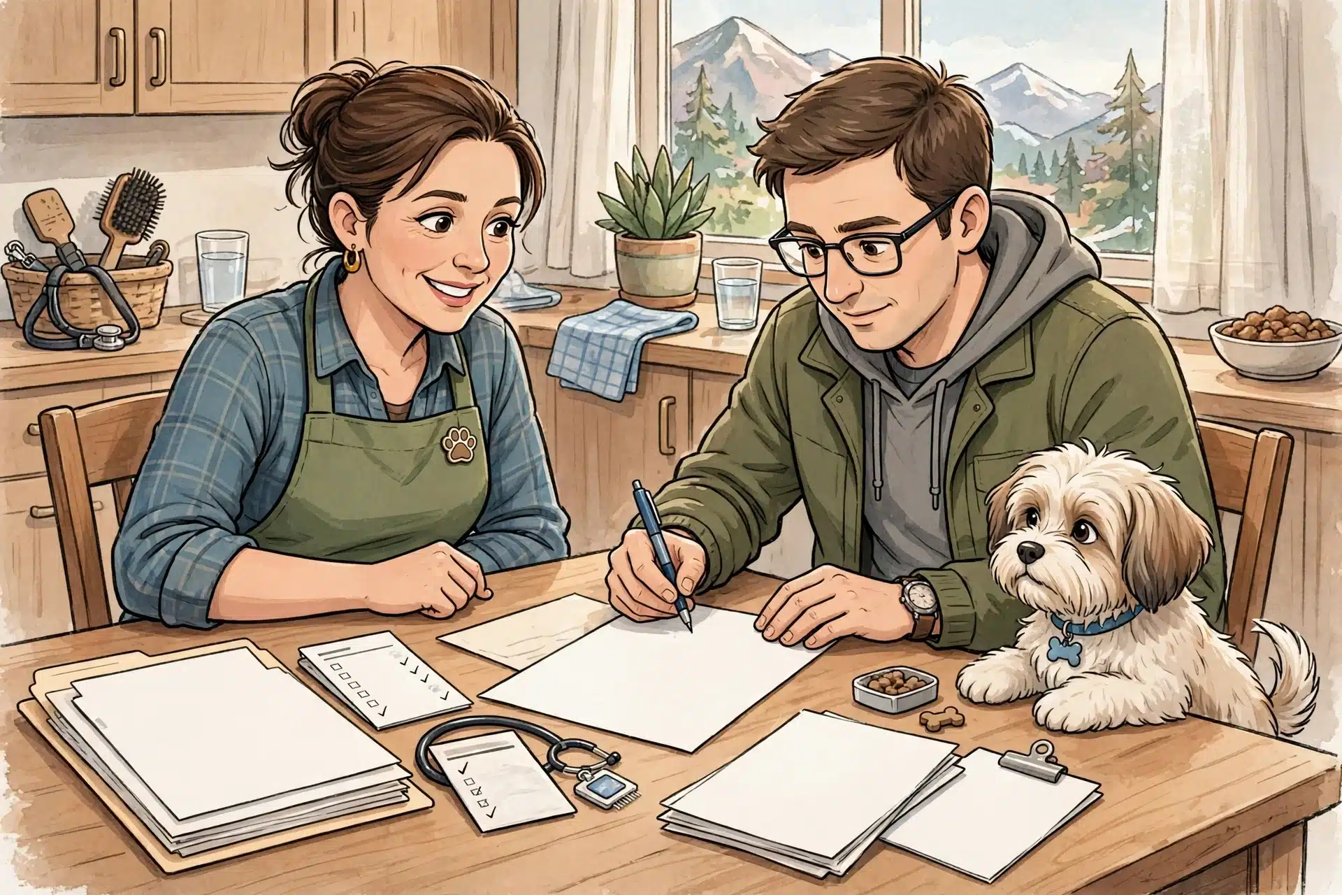 Buyer signs Havanese puppy contract with veterinary records