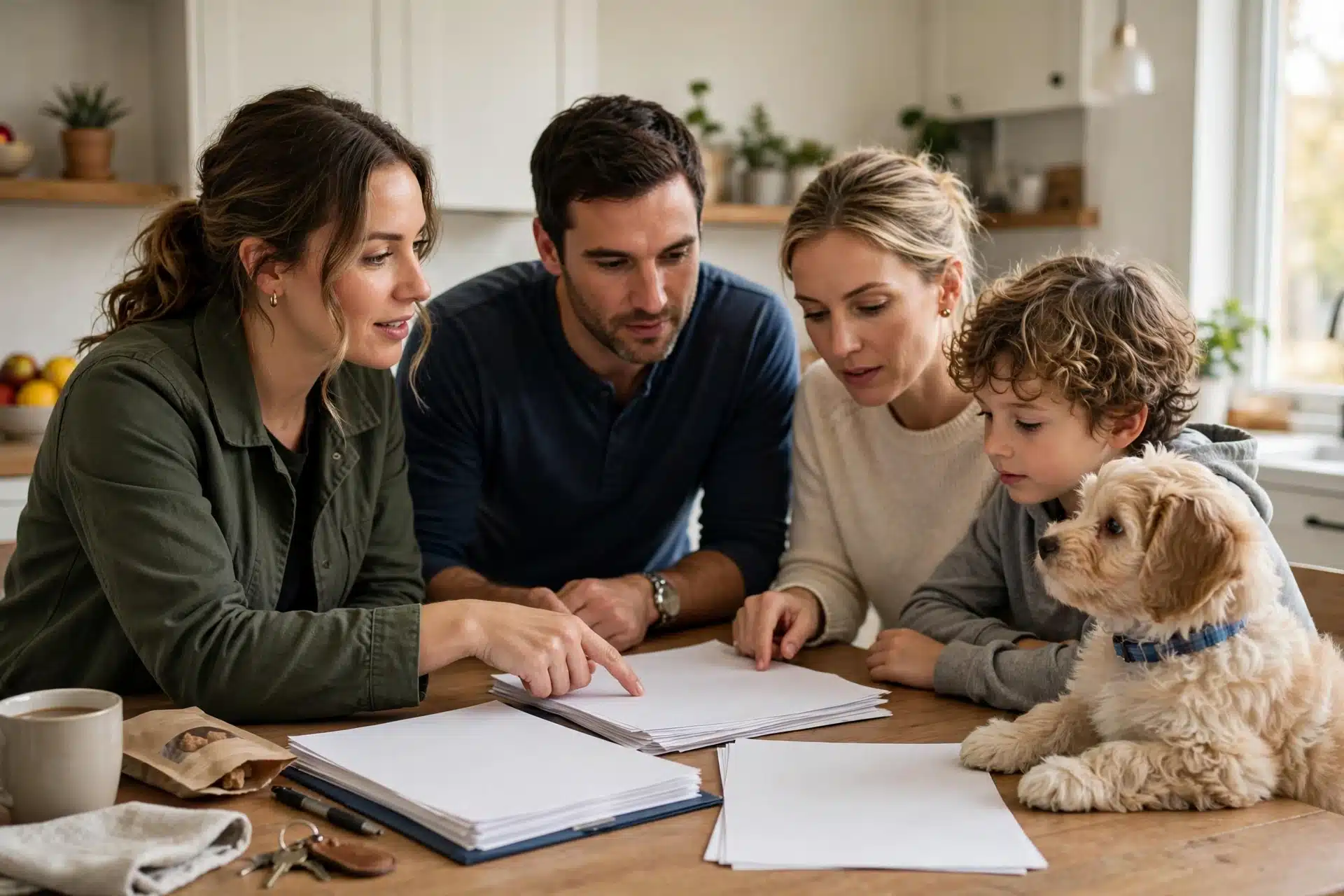 Breeder and family review contract with Havanese puppy