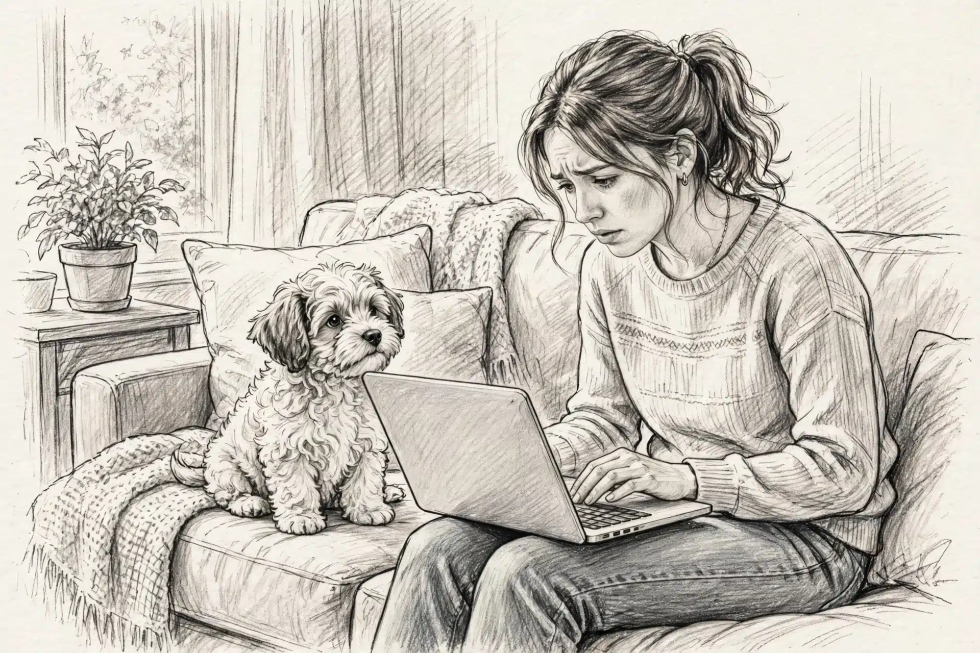 Owner reviews OFA records beside a Havanese puppy